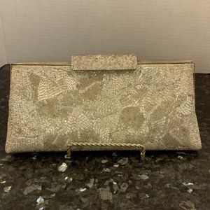 Vintage Silver beaded piano clasp clutch evening bag purse